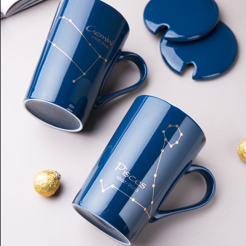 Zodiac Ceramic Cup with Lid and Spoon