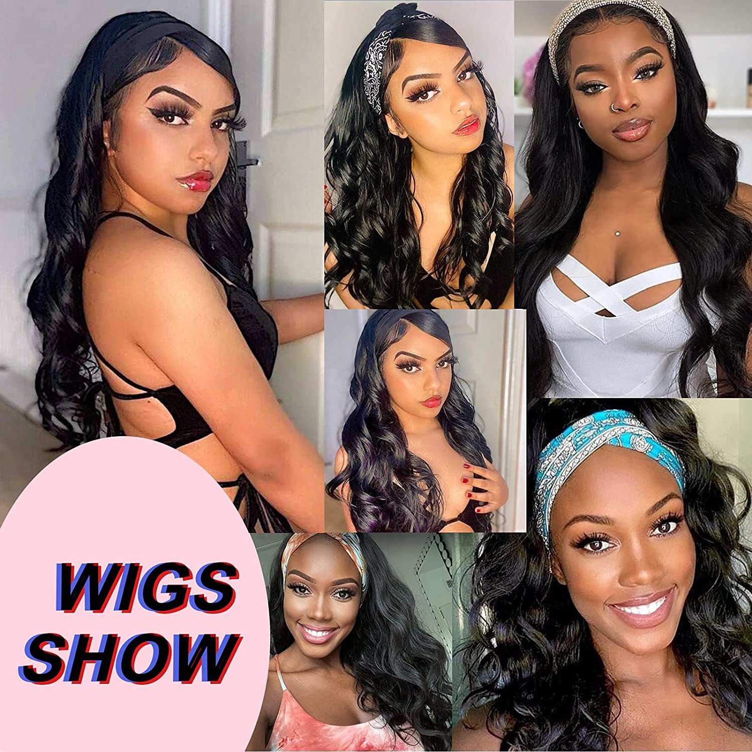 Scarf Headband Wig with Long Curly Hair
