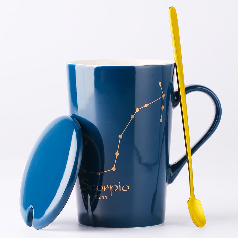 Zodiac Ceramic Cup with Lid and Spoon