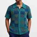 Checkerboard Crochet Knit Polo Shirt