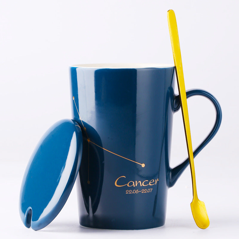 Zodiac Ceramic Cup with Lid and Spoon