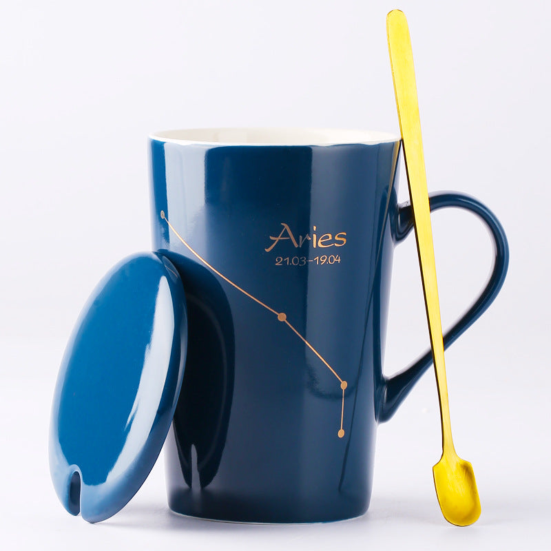 Zodiac Ceramic Cup with Lid and Spoon