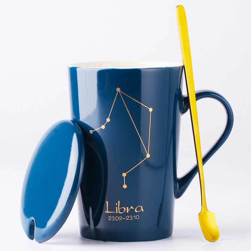 Zodiac Ceramic Cup with Lid and Spoon