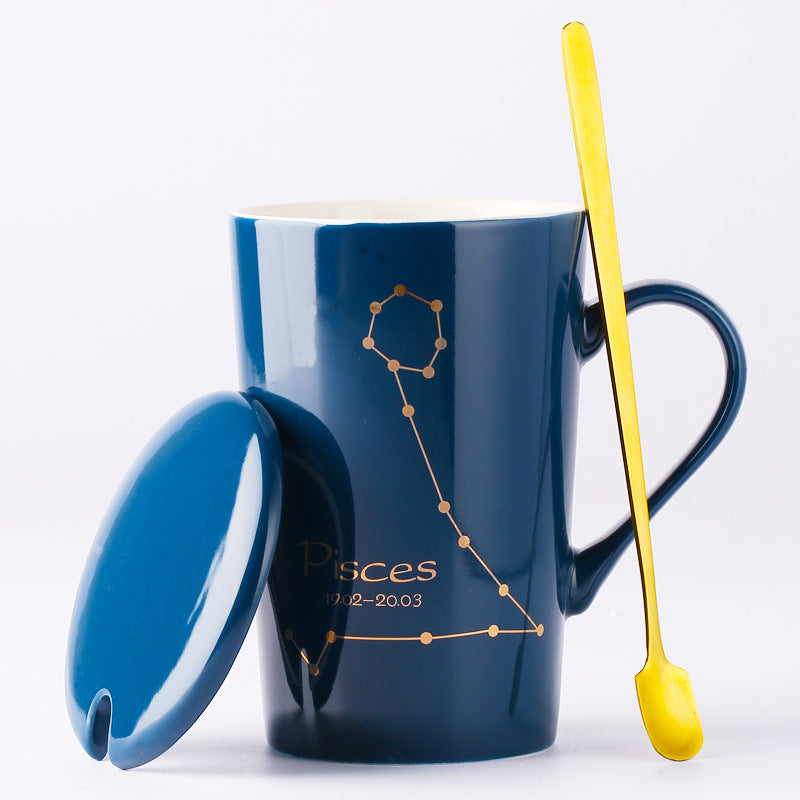 Zodiac Ceramic Cup with Lid and Spoon