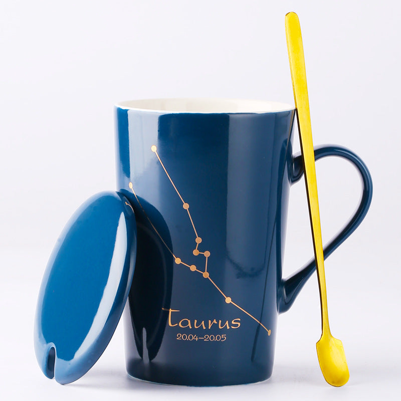 Zodiac Ceramic Cup with Lid and Spoon