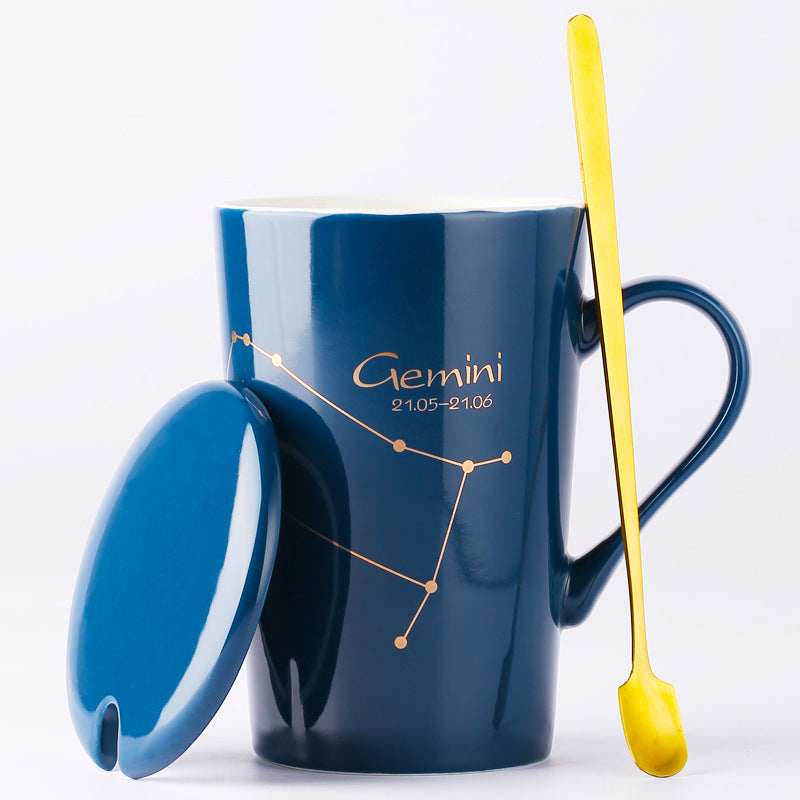 Zodiac Ceramic Cup with Lid and Spoon
