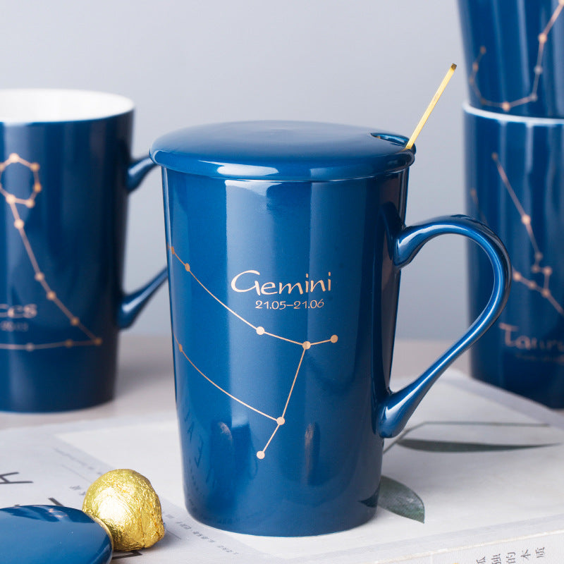Zodiac Ceramic Cup with Lid and Spoon