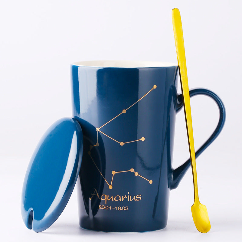 Zodiac Ceramic Cup with Lid and Spoon