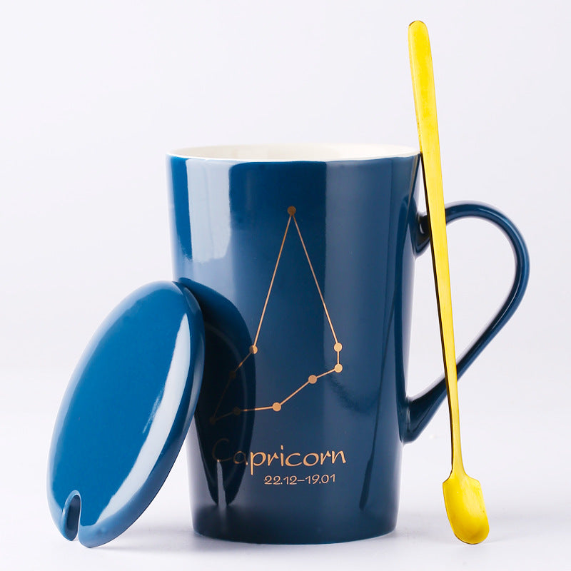 Zodiac Ceramic Cup with Lid and Spoon