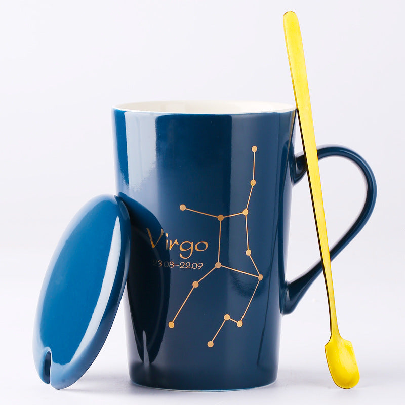 Zodiac Ceramic Cup with Lid and Spoon