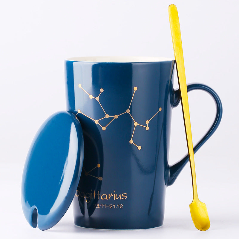 Zodiac Ceramic Cup with Lid and Spoon