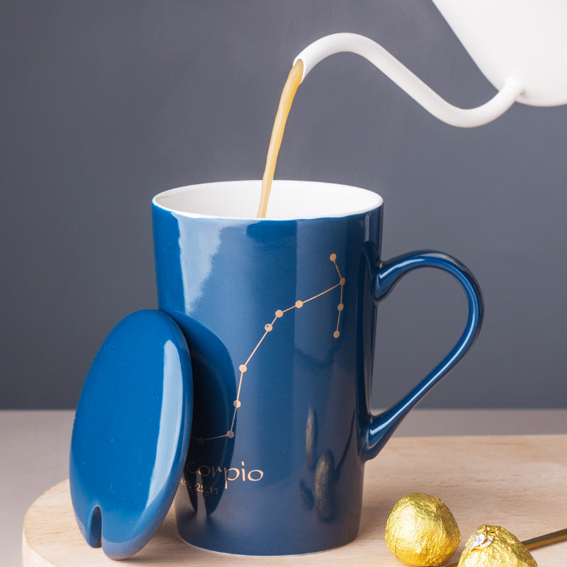 Zodiac Ceramic Cup with Lid and Spoon