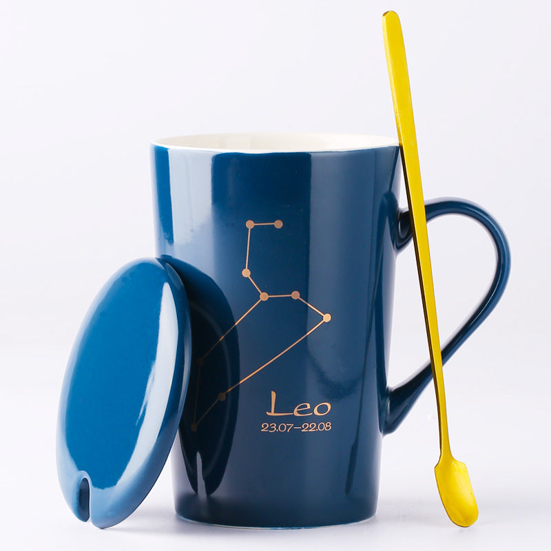 Zodiac Ceramic Cup with Lid and Spoon